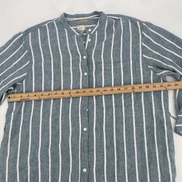A New Day Size Large Blue Linen Rayon Button Up Shirt Dress Pockets Belted - Picture 5 of 9